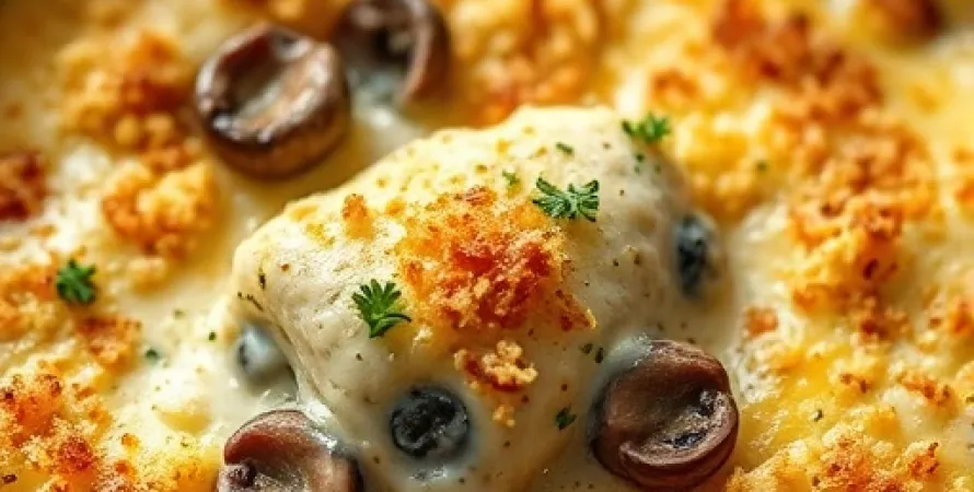 Recette Gratin crémeux de poulet et champignons