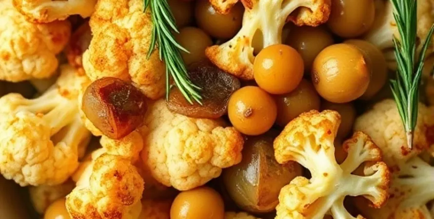 Chou-fleur rôti à l'ail et aux oignons grelots