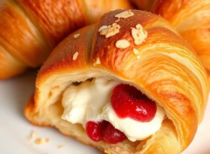 Croissants fourrés à la framboise et fromage blanc
