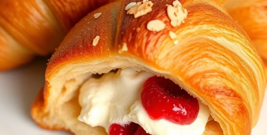Croissants fourrés à la framboise et fromage blanc