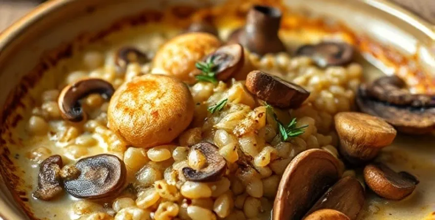 Gratin d'orge aux champignons forestiers