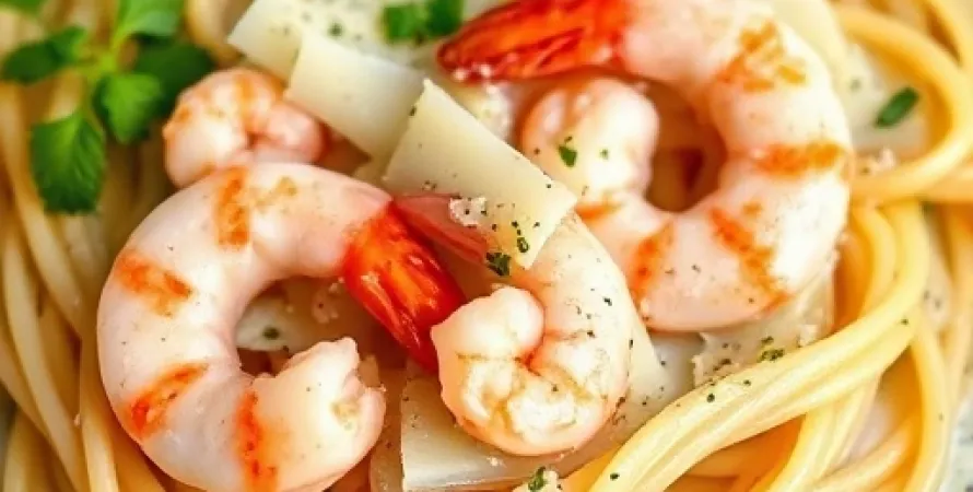Pâtes aux crevettes sauce crémeuse
