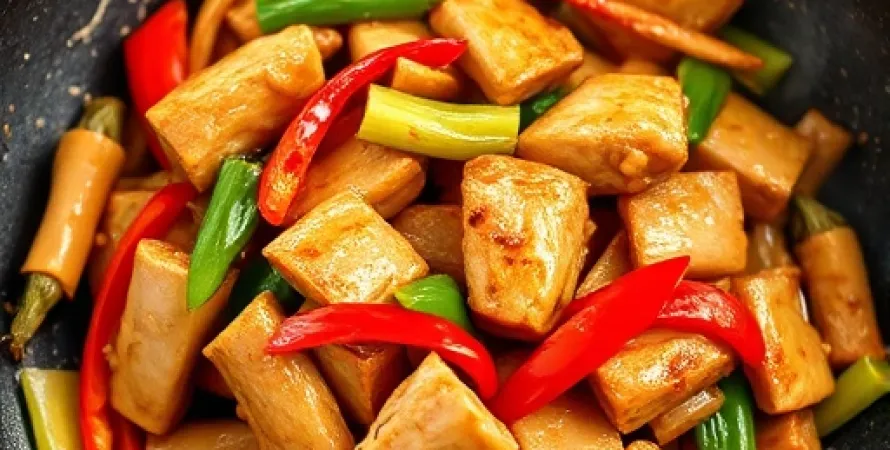 Sauté de porc aux poivrons et pousses de bambou