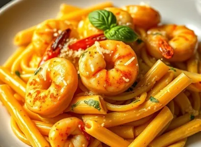 Penne au potiron et crevettes