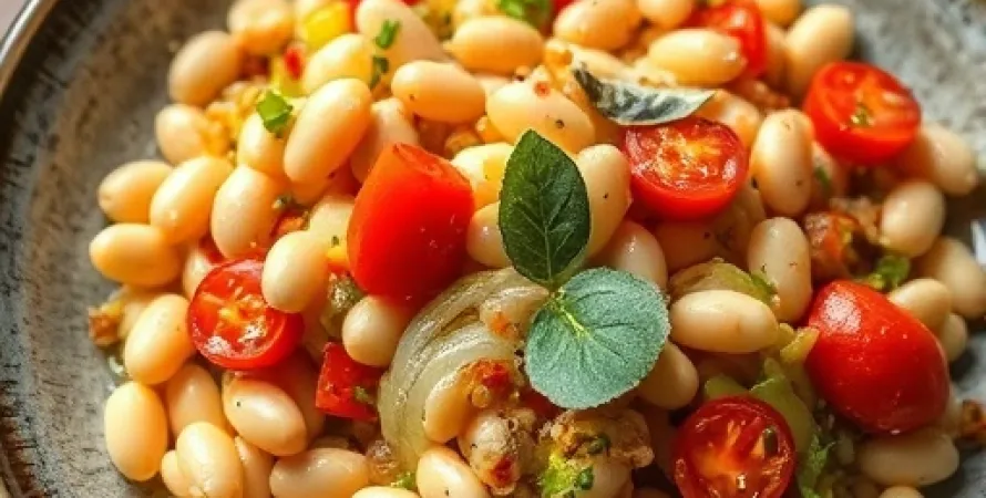 Salade tiède de haricots blancs aux légumes et sauge