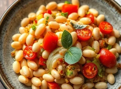 Salade tiède de haricots blancs aux légumes et sauge