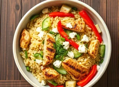 Salade d'orzo au poulet et légumes, vinaigrette citronnée
