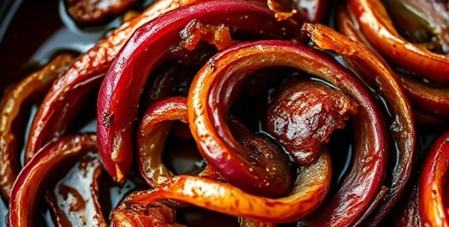 Oignons rouges rôtis au miel et vinaigre balsamique