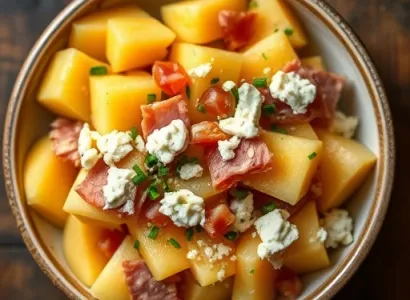 Salade de melon cantaloup au jambon cru et fromage de chèvre