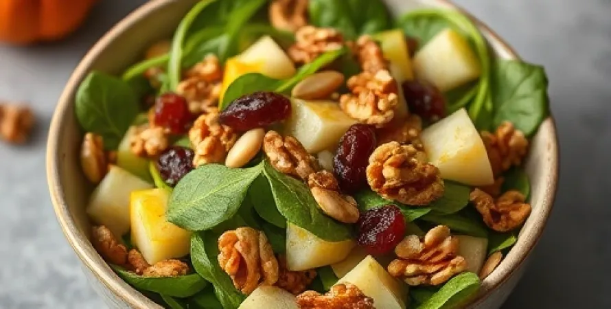 Salade de jeunes pousses au curry et aux noix