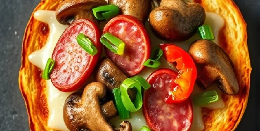 Toast grillé aux champignons et salami
