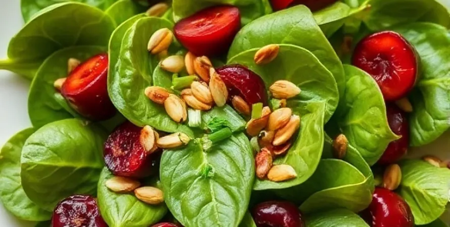 Salade d'épinards aux graines de courge et cerises
