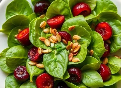Salade d'épinards aux graines de courge et cerises