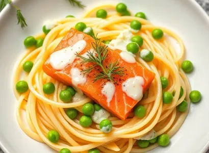 Tagliatelles au saumon fumé et petits pois
