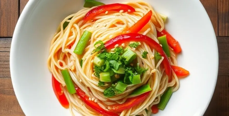 Salade de nouilles croquantes aux légumes et cacahuètes