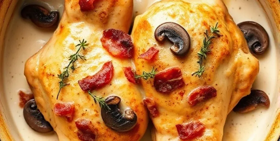 Poulet crémeux aux lardons et champignons