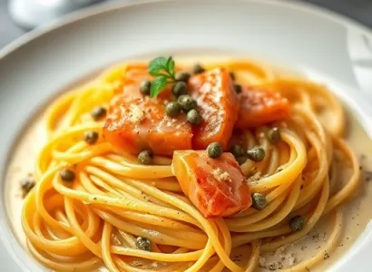 Tagliatelles au saumon fumé et câpres, sauce champagne