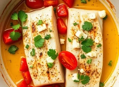 Filets de cabillaud au four avec feta et tomates