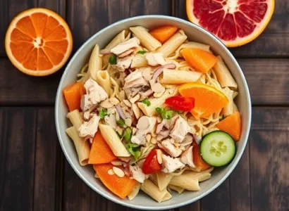 Salade de pâtes au poulet et agrumes