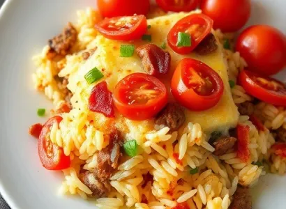 Gratin de riz aux tomates et viande