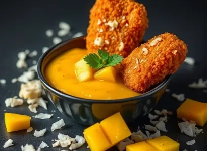 Poulet aux doigts au coco avec chutney de mangue