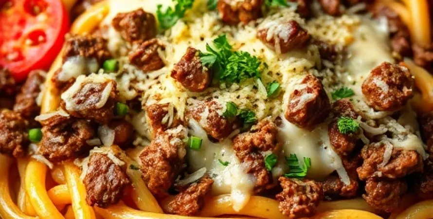 Boeuf et pâtes sautés