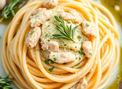 Pâtes crémeuses au poulet romarin