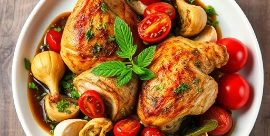 Poulet rôti aux artichauts et tomates