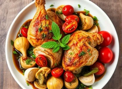 Poulet rôti aux artichauts et tomates
