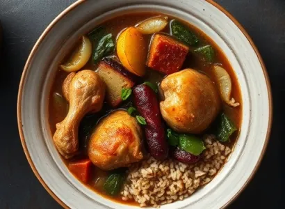 Gumbo de poulet et saucisse fumée
