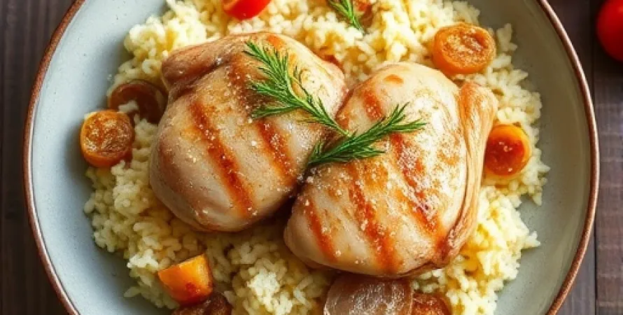 Poulet au citron avec riz et artichauts