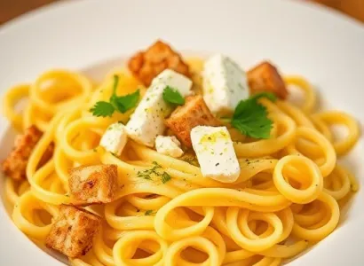 Pâtes aux croûtons croquants et feta