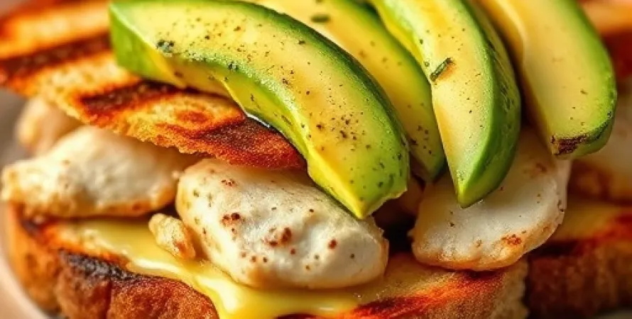 Pain rye au poulet, fromage et avocat