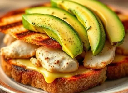 Pain rye au poulet, fromage et avocat
