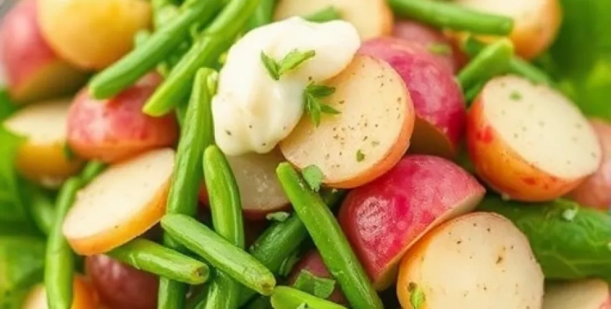 Salade de haricots verts et pommes de terre rouges