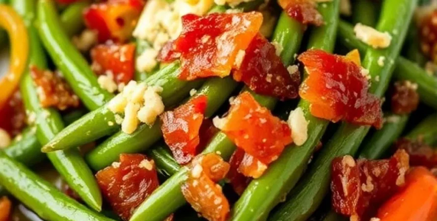 Haricots verts au bacon et vin blanc