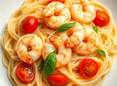 Nouilles aux crevettes sauce crème miel