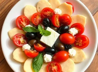 Pâtes aux tomates, olives et artichauts