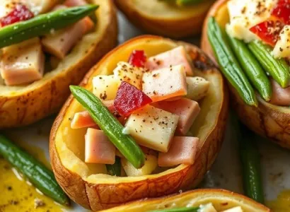Pommes de terre farcies au jambon, fromage et haricots