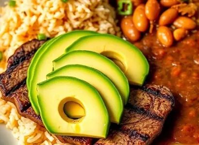 Steak d'avocat et riz