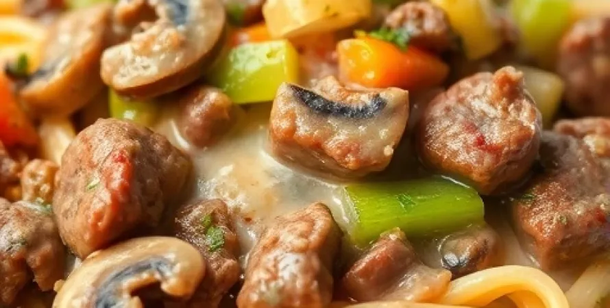 Pâtes au boeuf crémeux