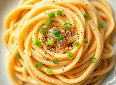 Pâtes aux graines de pavot et oignons verts