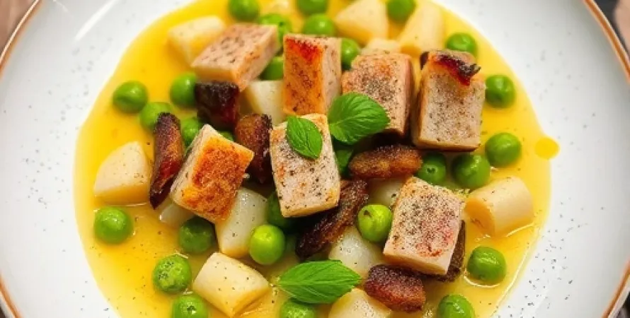 Petits pois aux lardons croustillants