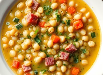 Potage de lentilles et pois au jambon