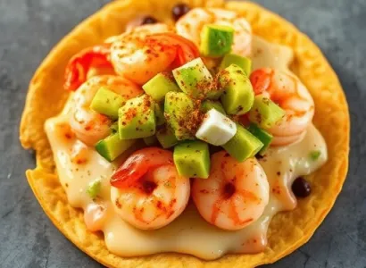 Tostadas de crevettes et salsa d'avocat