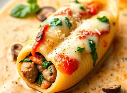 Coquilles italiennes à la saucisse et épinards