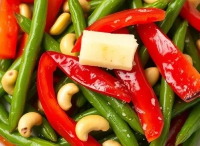 Haricots verts et poivrons rouges