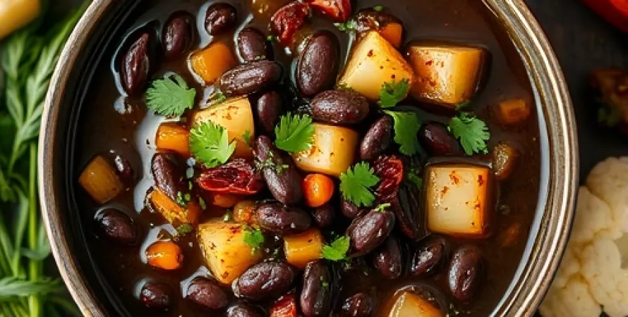 Potage de haricots noirs aux herbes