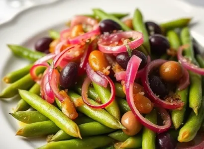 Haricots verts aux oignons rouges et olives