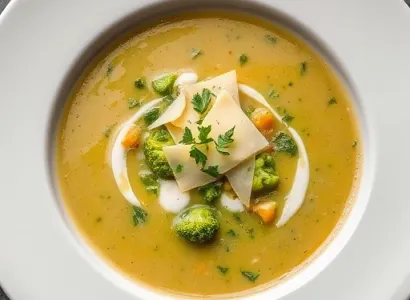 Soupe de brocolis et poireau au citron